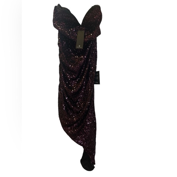 Lulus sequin purple dress asymmetrical‎ hem strapless XS NWT whimsigoth - Picture 3 of 7